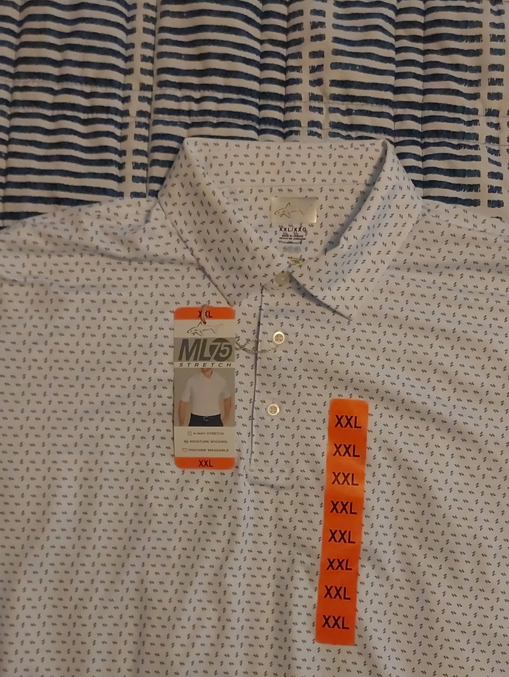 Greg Norman Collection White Polo with Navy Micro Motif